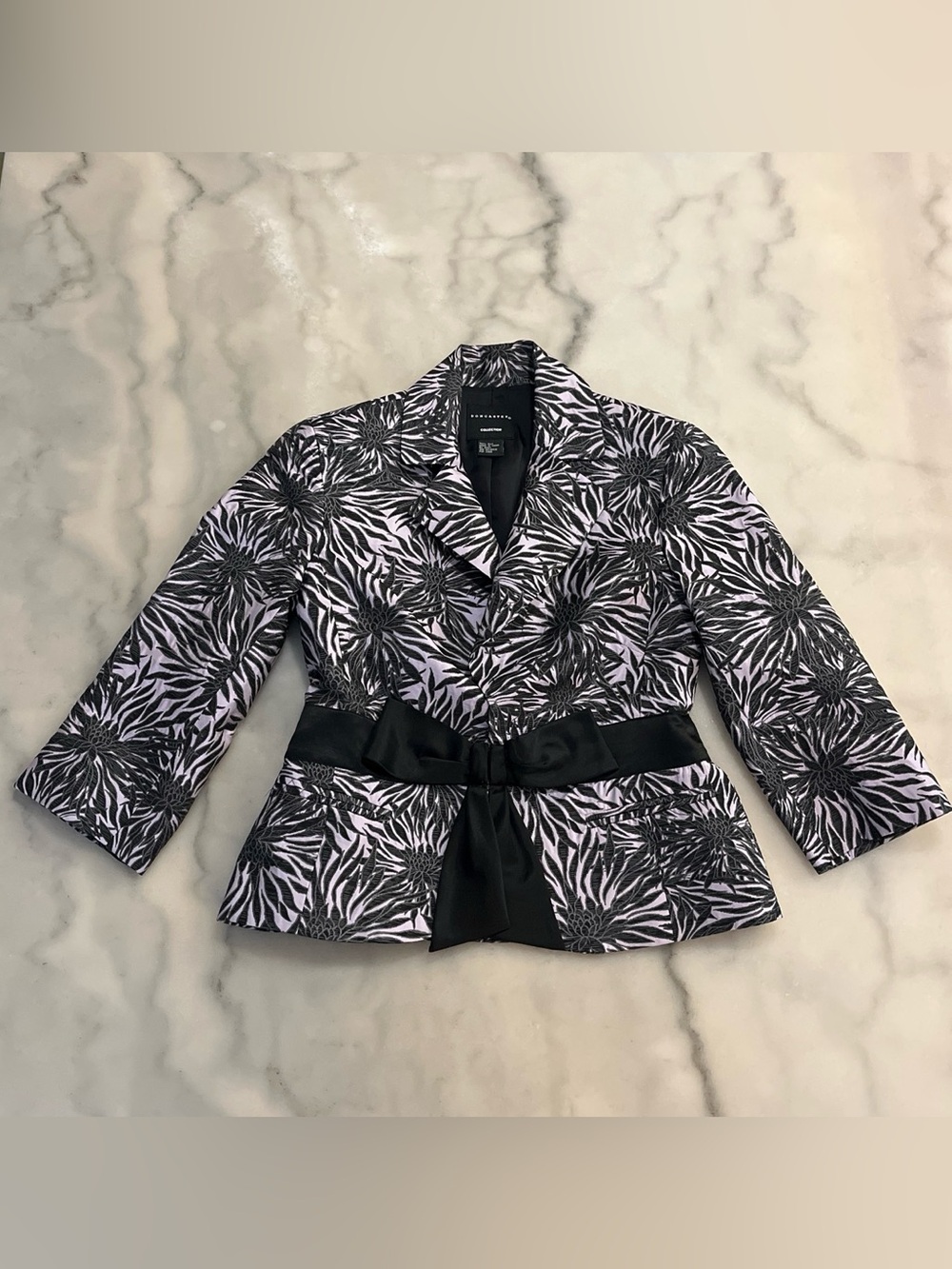 Doncaster Black & Lilac Floral Jacquard Belted Blazer
